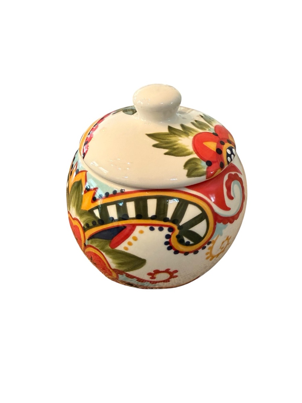 Hand-Painted Multicolor Ceramic Lidded Jar - Home Art